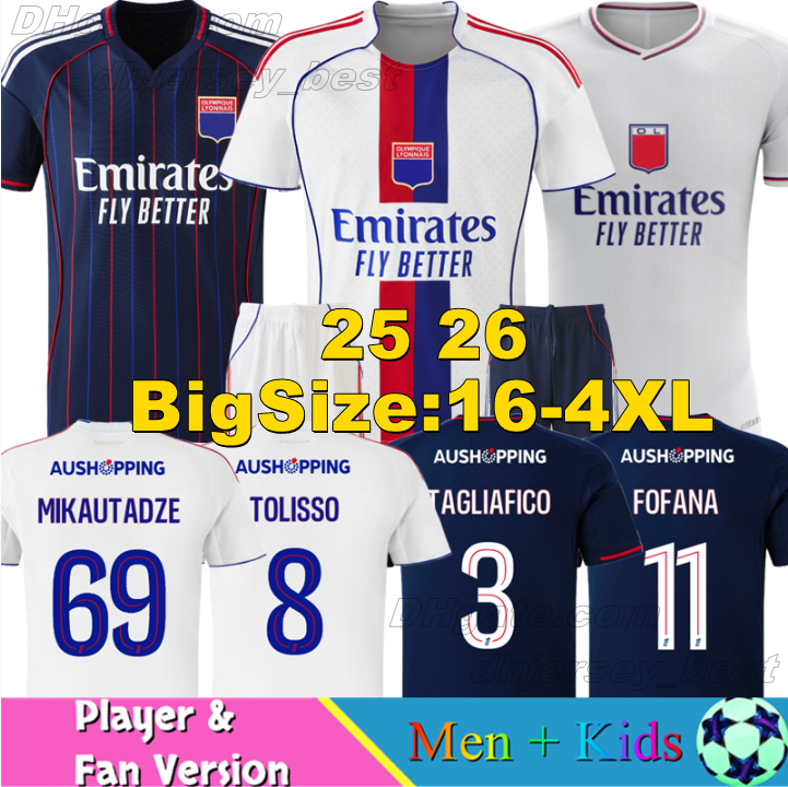 4XL 25/26 Maillot Lyon Soccer Jerseys 2025 2026 75-Year Olympique Lyonnais OL 3rd Fourth Shirts CHERKI Mikautadze TOLISSO Men Football Shirt Kids Kits Equipment