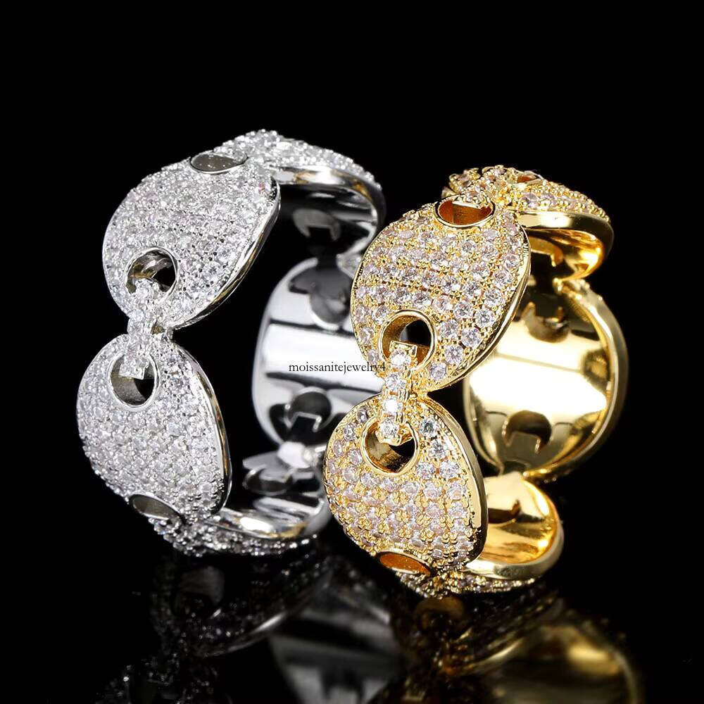 Hip Hop Dia Ring Jewelry 3A Cubic Zirconia Gold Plated Coffee Bean Iced Rings Women