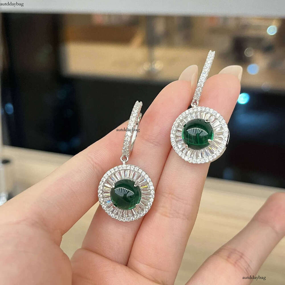 2025 Choucong Brand New Unique Dangle Earrings Jewelry Sterling Sier Circle Emerald Jade Pave 5A Zircon CZ Dia Party Women Wedding Drop Earring Gift