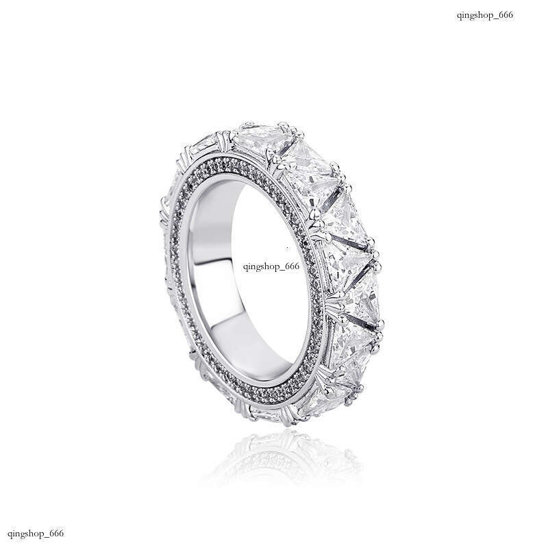 Geometric Patchwork Sterling Silver Full Inlaid Triangle Zircon and Women's Hip-Hop Men's Ring