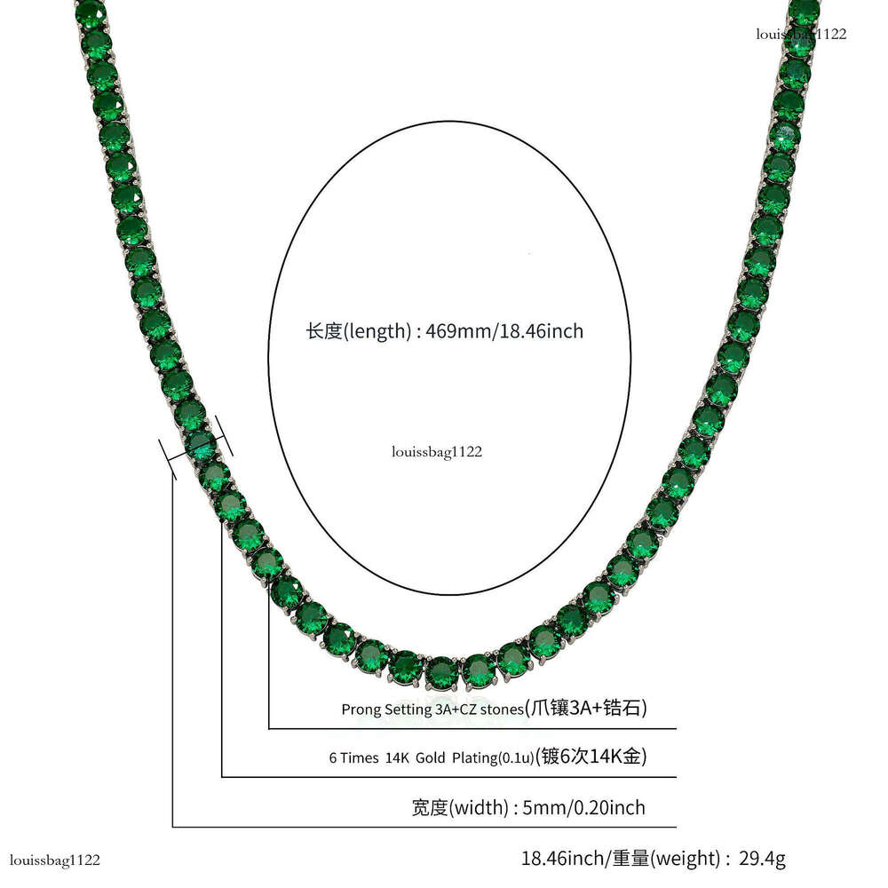 5mm Colorful Moissanite chain Tennis Chain Hip Hop Personality Trendy Full Color Dia Single Row Necklace Women's Bracelet Jewelry