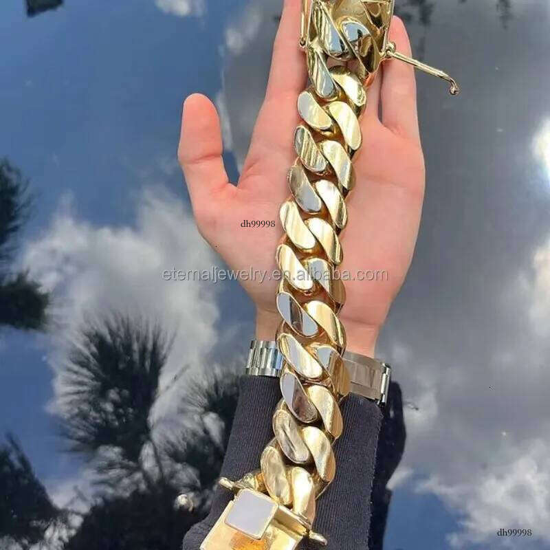 Custom Hip Hop 20mm Real S Sterling Sier 9K 10K 14K Solid Gold Miami Cuban Link Chain Necklace Bracelet