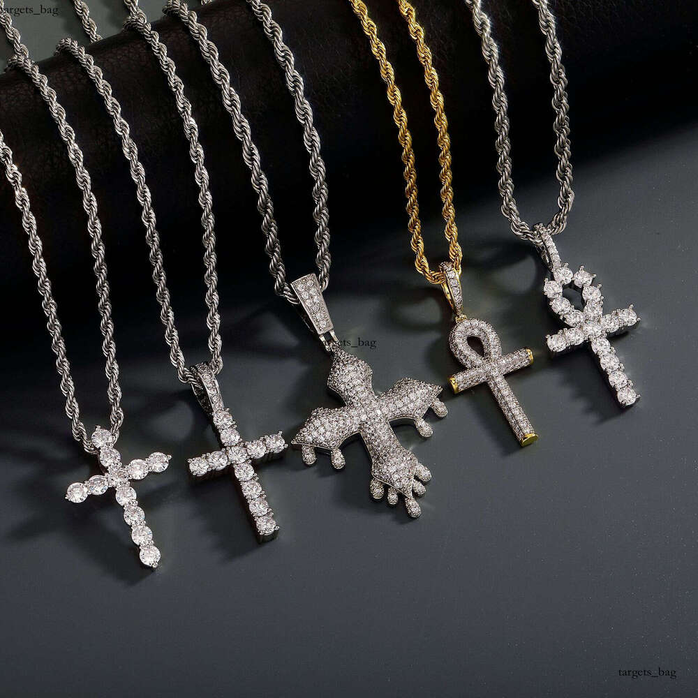 Micro Paved Moissanite chain Hip Hop Necklace Ankh Key Cross Pendant Chain Gold Australia
