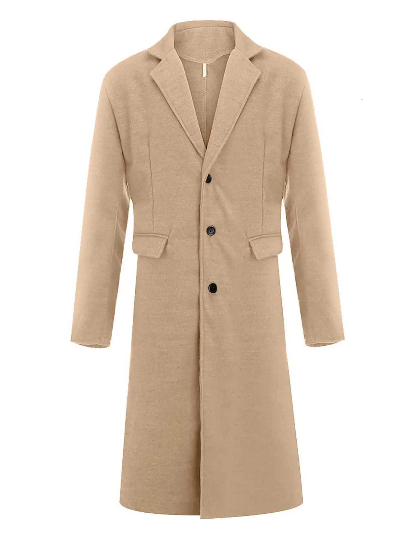 Mens British Style Long Wool Coat Classic Autumn Winter Trench Coat XJ250809