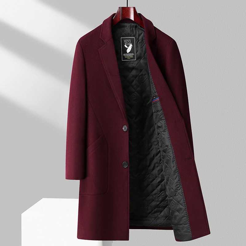 Old Money Men Classic Double-faced Wool Coat Notched Lapel 3D Tailored Fit for a Sharp Silhouette Overcoat Black Gray Burgundy XJ250809