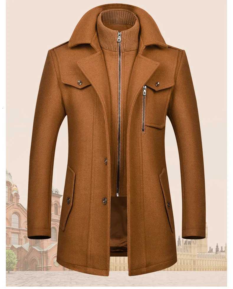 New Mens Korean Style Casual Woolen Coat Medium Length Long Woolen Coat for Men Business Casual Windbreaker Men Clothing XJ250809