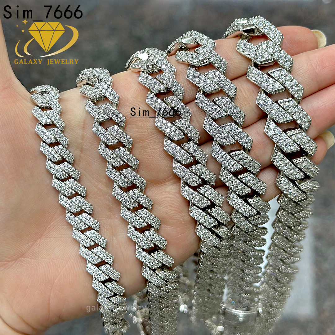 Hiphop Iced Out Cuban 1-3rows 6mm-20mm Bracelet Necklace Mens Jewelry GRA Certificate Custom Classic Prong Cuban Link Chain