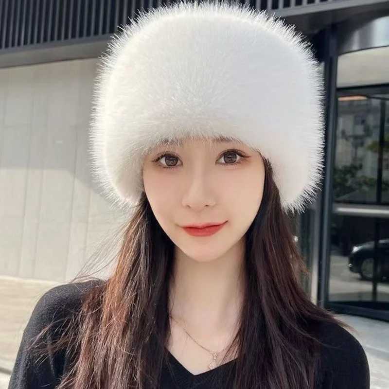 Winter Warm Plush Hats Fluffy Imitation Fur Russian Thick Bucket Hat For Women Fashion Outdoor Skiing Beanies XJ250809