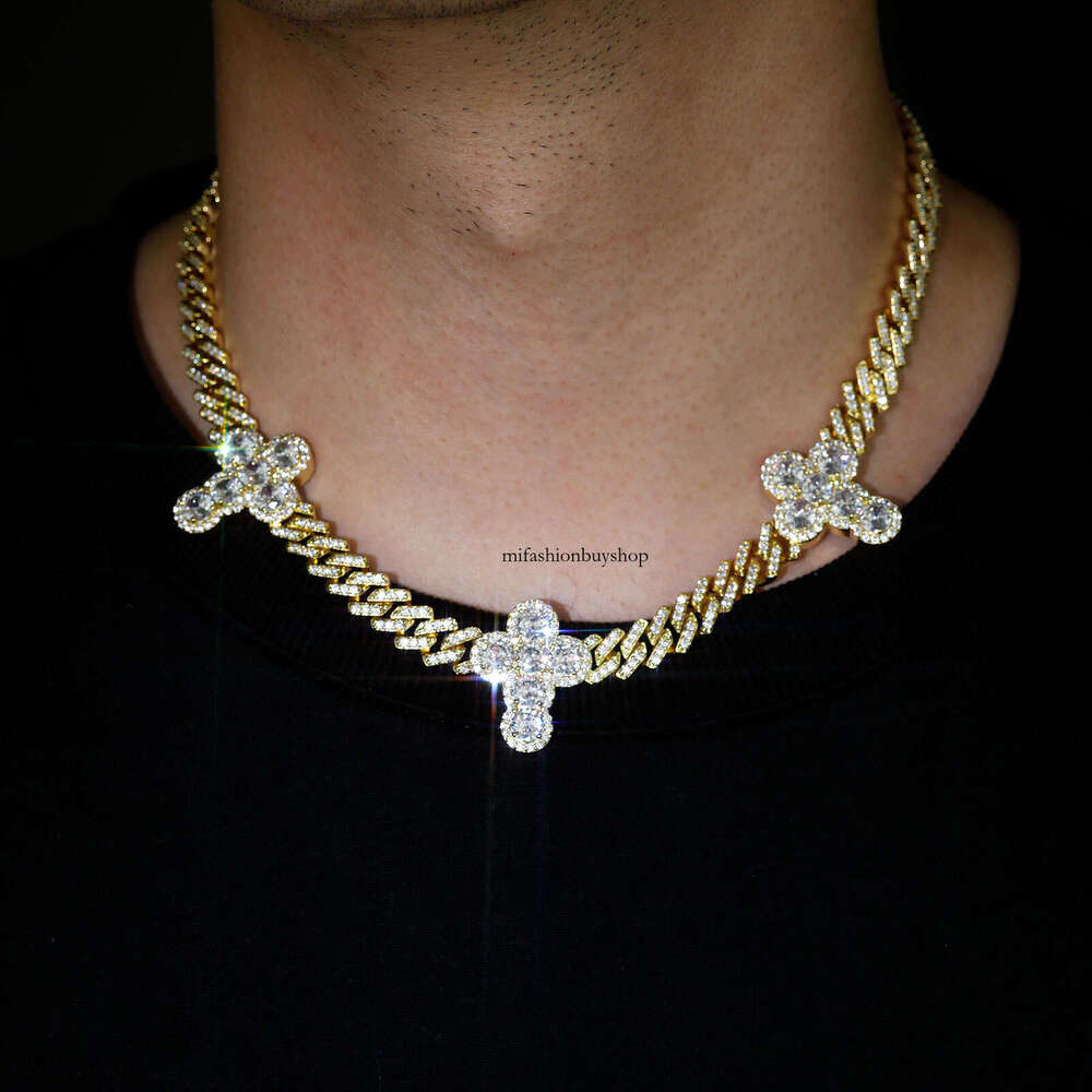 Hip Hop Micro Pave Cross Cuban Link Necklace Unisex Clavicle Chain Trendy Jewelry