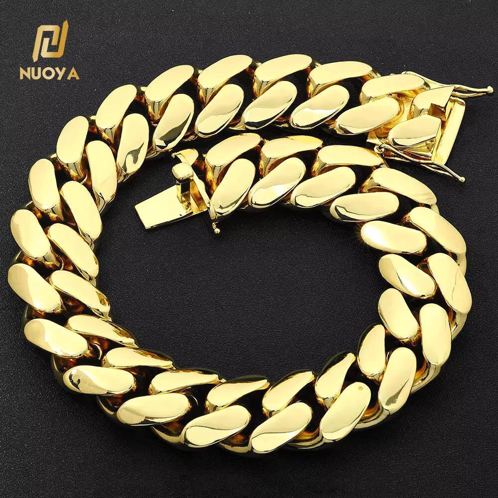 Hip Hop Jewelry 22mm Chunky Cuban Link Chain Necklace Brass Rose Gold 18K Gold Plated Smooth Cuban Chain for Men