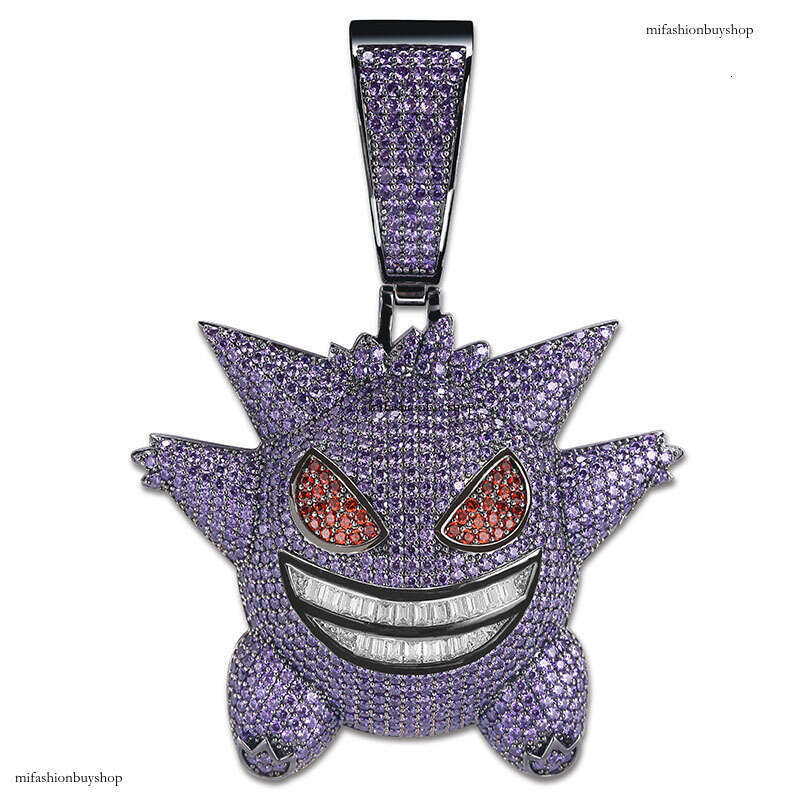 Full Moissanite chain Hip-Hop Funny Oversized Gengar Cartoon Pendant HIPHOP Necklace Cool