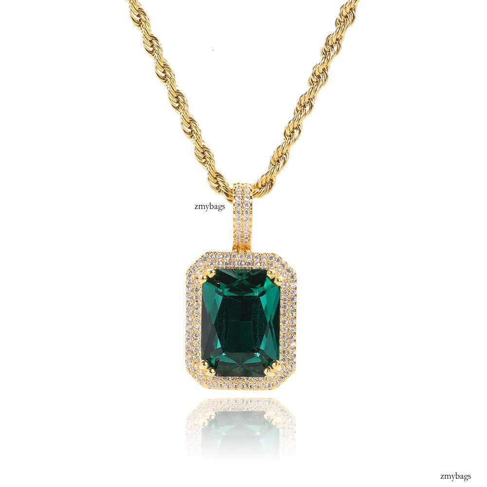 Hip-Hop Solid Square Colorful Trendy Brand Personality Micro-Inlaid Moissanite chain Men's Pendant Necklace