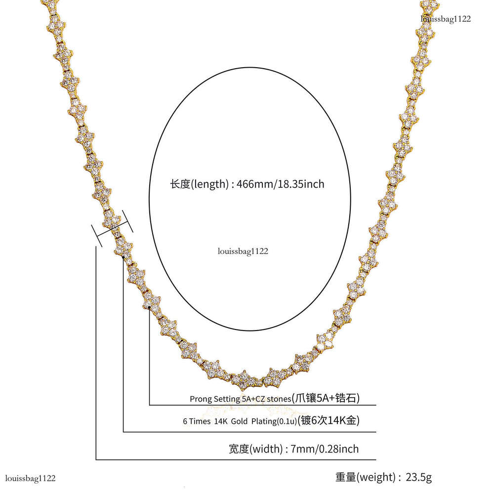 Full Zirconium Plum Blossom Bracelet Necklace Hip Hop Rap Polished Non-Prickly Airplane Tennis Chain