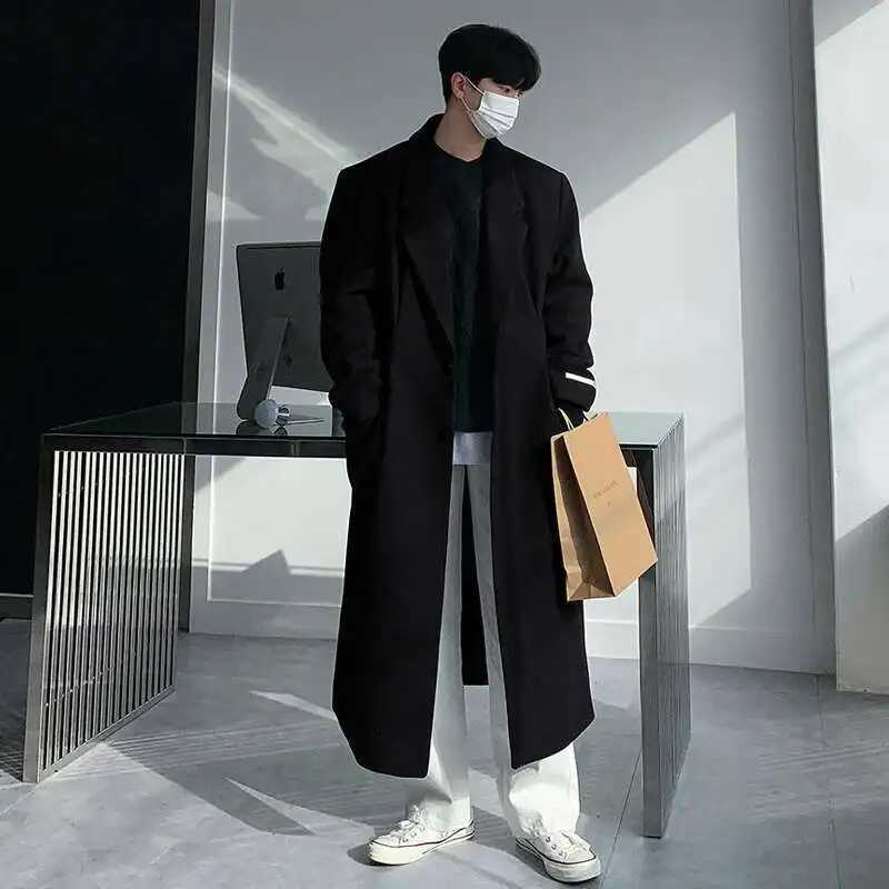IEFB Korean Style Mens Wool Coats Single Breasted Solid Color Overknee Thickened Male Windbreakers Spring Tide 2025 9C7831 XJ250809