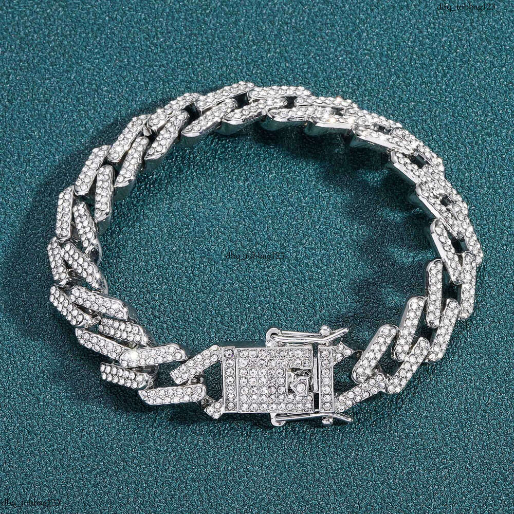 Bracelet Hip-Hop 14mm Bar Chain Dia Cuban Inlaid Men's Trendy Accessories