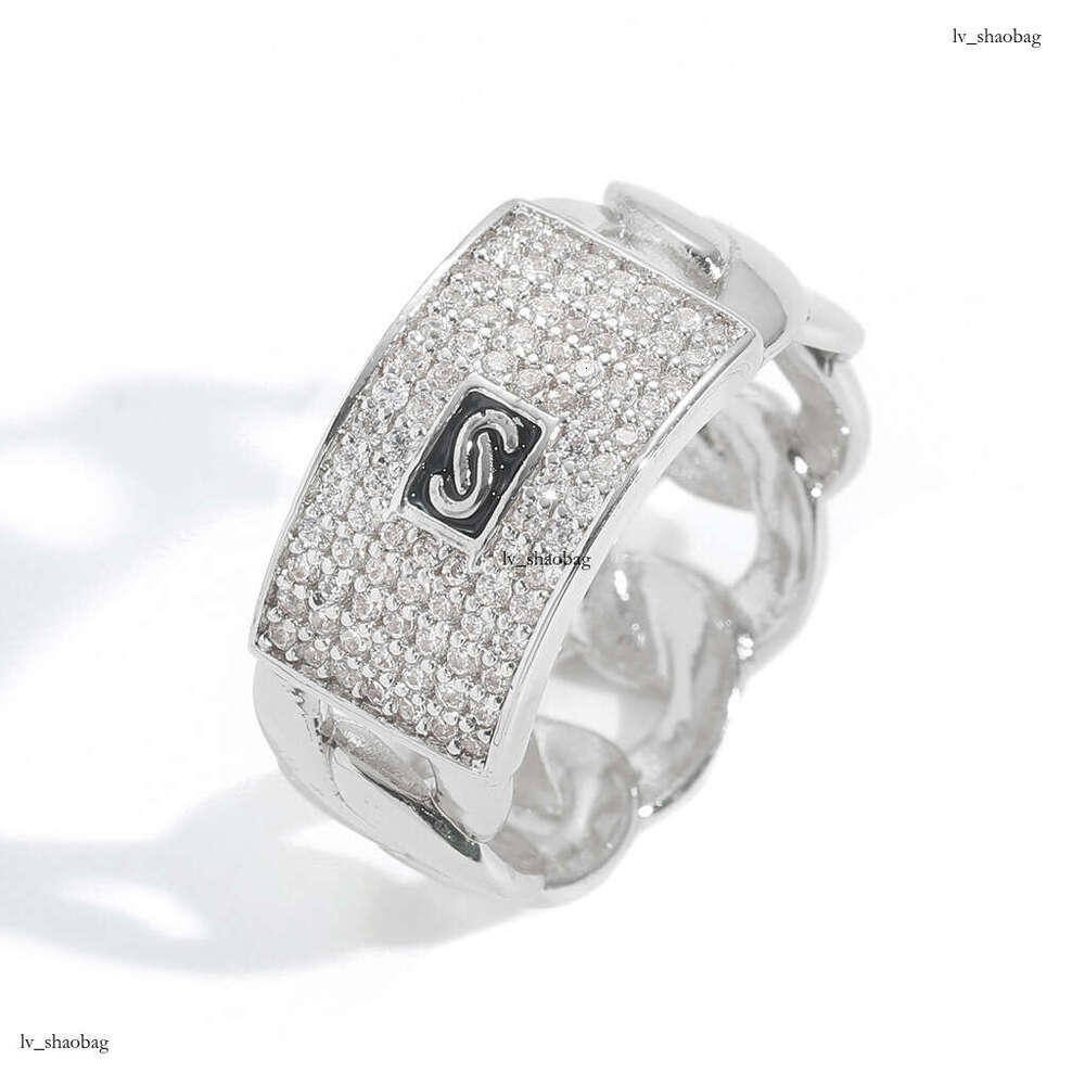 Unique Fashion Hip-Hop Geometric Zircon 14K Gold Full Diamond Cuban Chain Design Trendy Ring