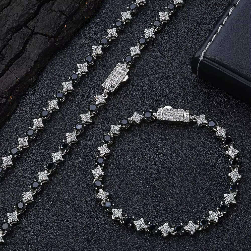 NUOYA High Quality Star Shape Chain with Black CZ Stone 6mm Sier Plated Tennis Bracelet Hip Hop Jewelry for Women/Men