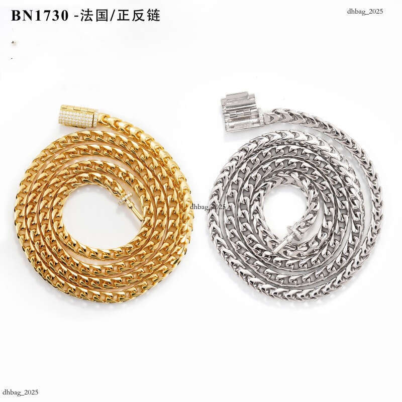 Hip Hop 4mm Wide French Reversible Sier Moissanite Unisex Fashion Necklace Bracelet