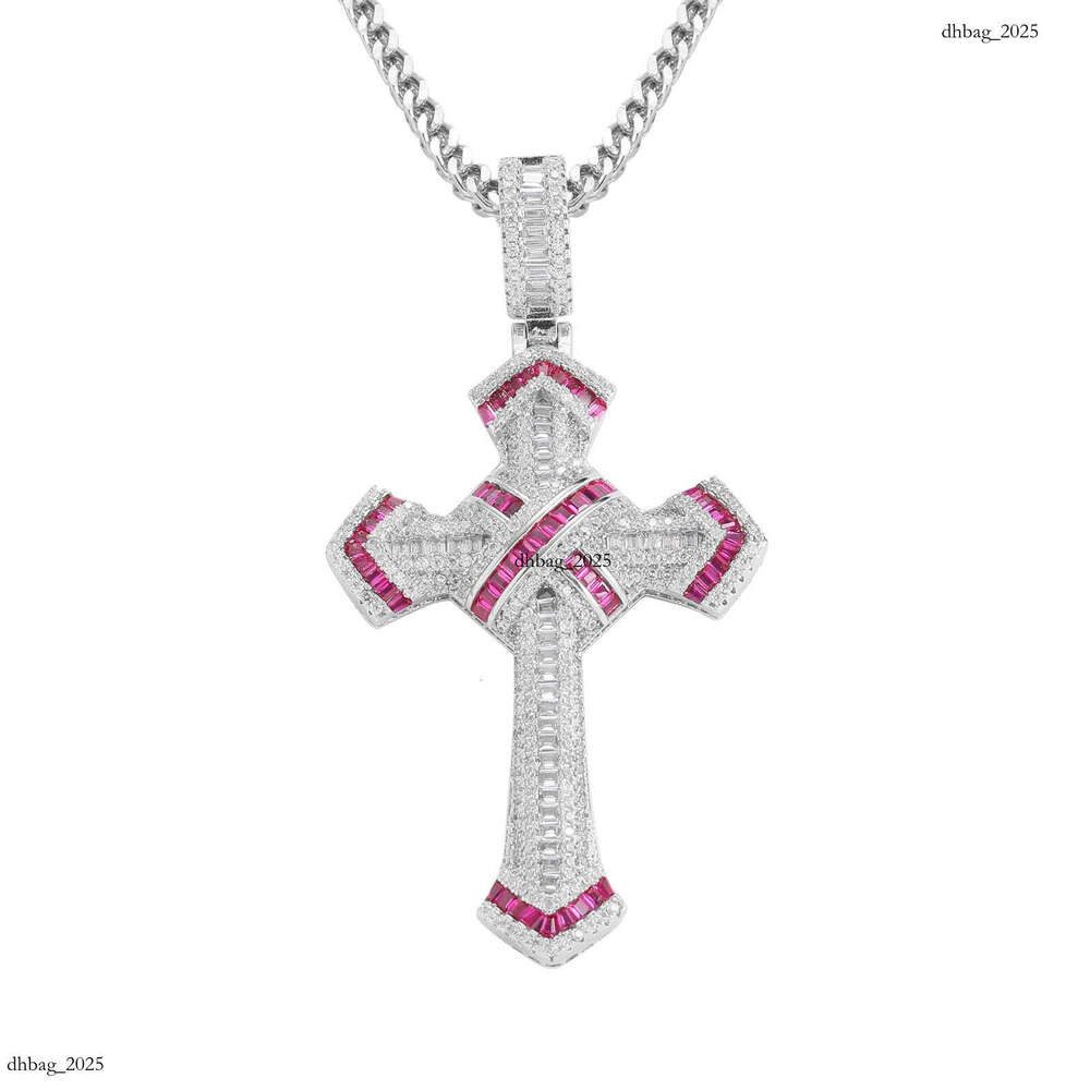 Colorful Moissanite chain Wrapped Cross Personality Trendy Men's Hip-Hop Pendant