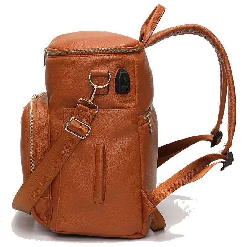 Baby Diaper Backpack Solid PU Leather Mummy Maternity Bag Large Capacity Travel Back Pack Stroller Bags with Changing Pad