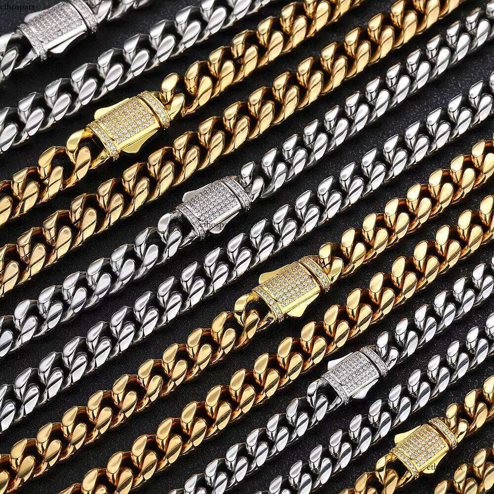 Nuoya 8/10/12mm Hight Quality Cuban Link Stainless Steel Jewelry Iced Out Clasp Sier Gold Plated Curb Chain Necklace