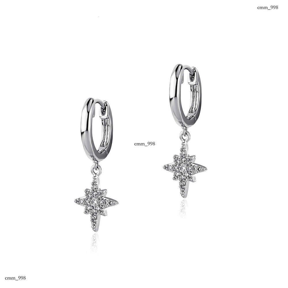 Fashion Hexagram Exquisite Sterling Silver Inlaid Zircon for Women Simple Versatile Drop Earrings Gold Australian Jewelry Ear Accessories