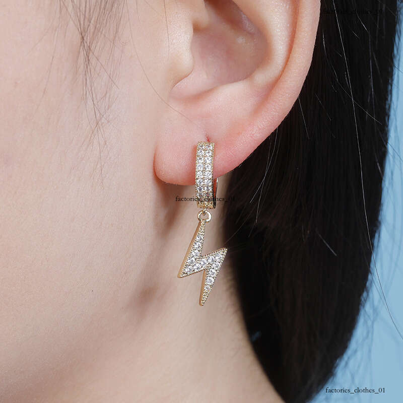 Ins Lighing Full Zircon Hip Hop Simple Gold Plated Women's Earrings