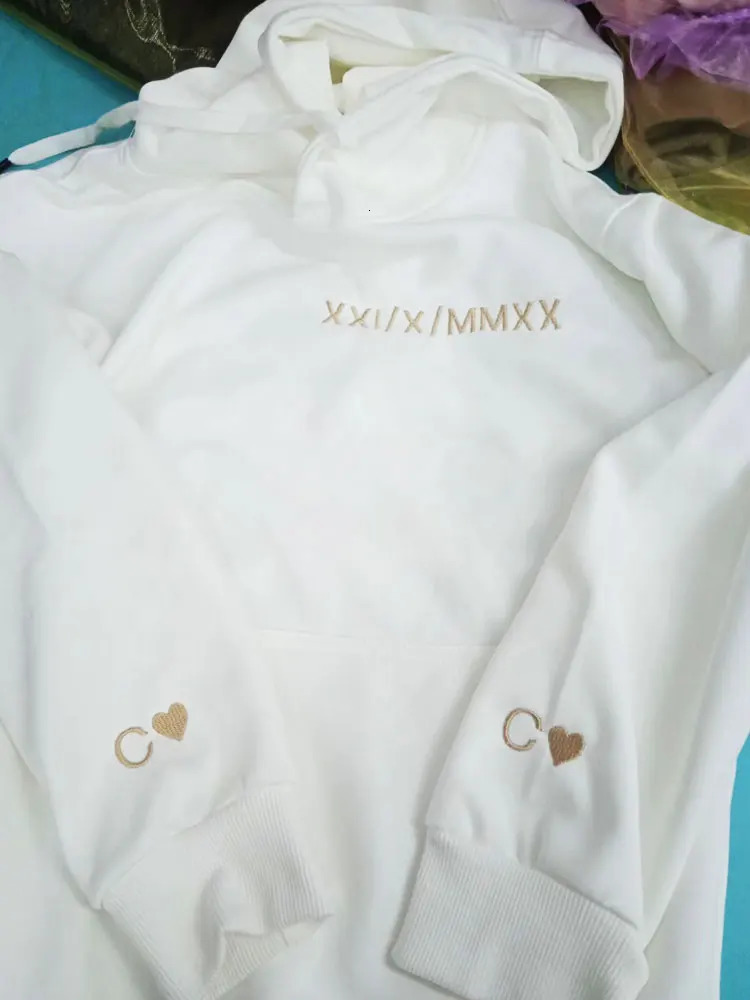 Custom Embroidered Couple Hoodie Personalized Roman Numeral Date Initial Hoodies Anniversary Gift Engagements y250729