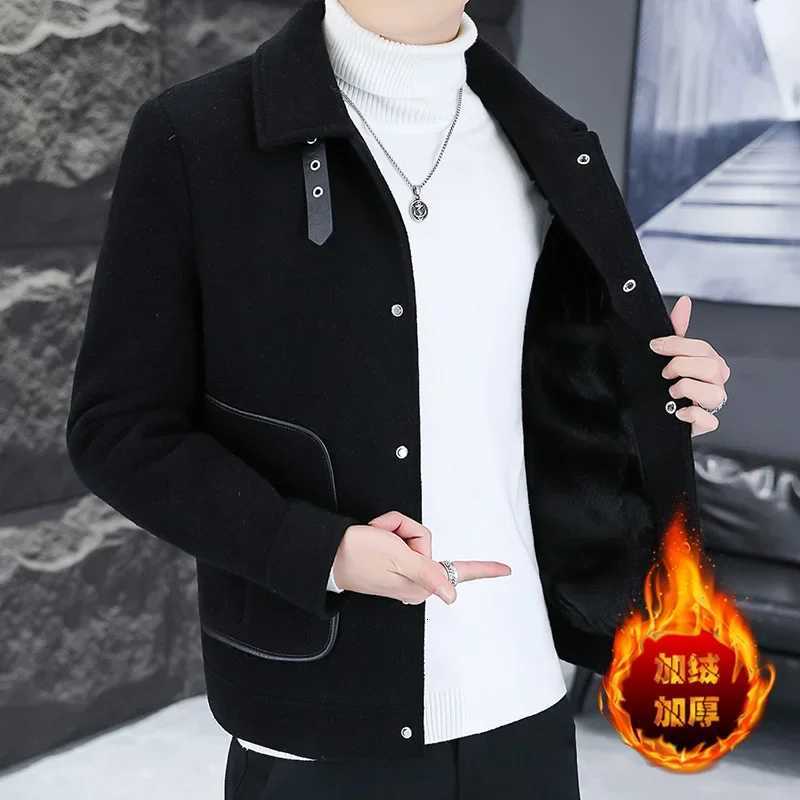 Korean Fashion Winter Woolen Jacket for Men PU Buckle Decoration Casual Business Trench Coat Social Overcoat Men Clothing M-4XL XJ250809