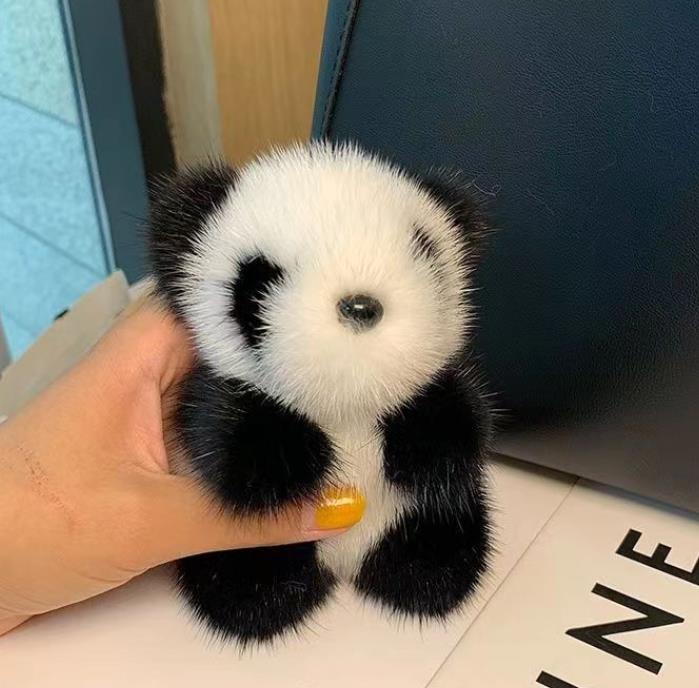 quality jewelry Cute and furry panda keychain backpack pendant versatile panda key holder for keys 250708