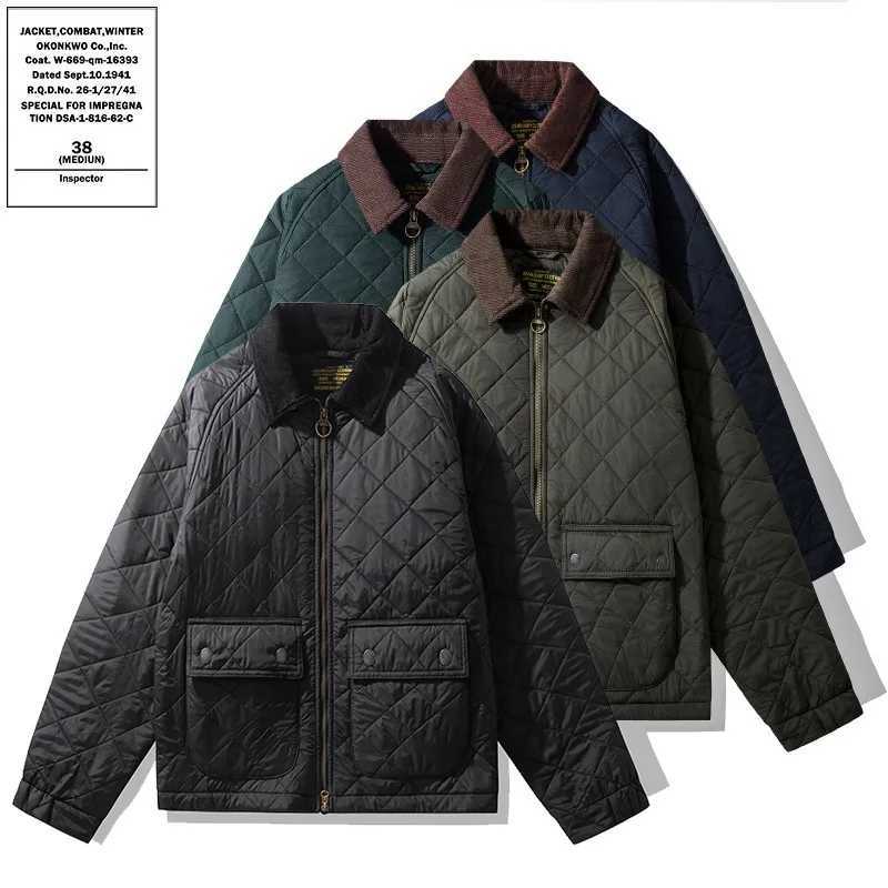 OKONKWO quilted jacket mens retro solid color corduroy lapel coat thick windproof warm workwear jacket for autumn and winter W250809