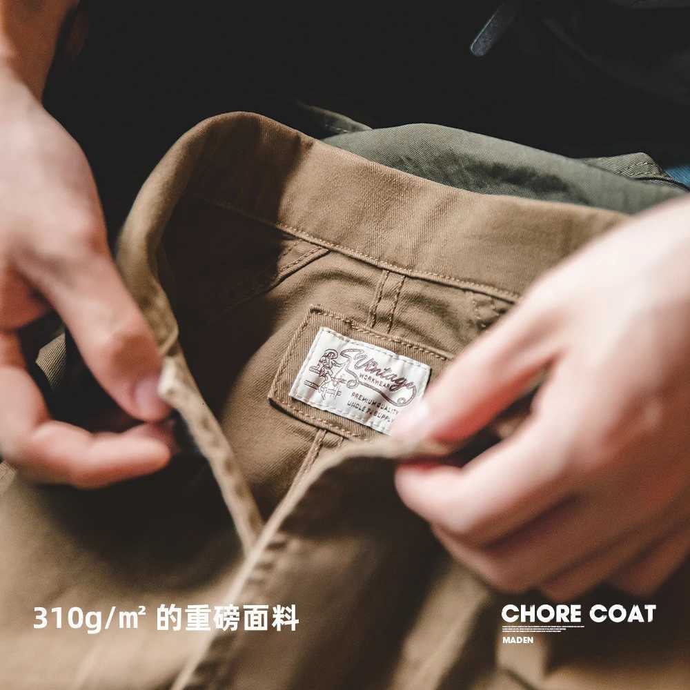 Maden Heavyweight Twill Fabric Four-Pocket Chore Coat for Men Khaki Color Turn-Down Collar Utility Jacket Male Autumn Jackets W250809