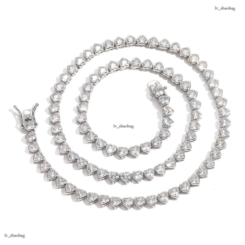 4mm Heart-Shaped Tennis Chain Love Couple Style Layered Simple Trendy Necklace Hip Hop