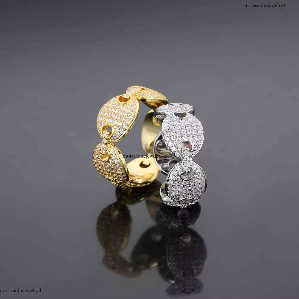Hip Hop Dia Ring Jewelry 3A Cubic Zirconia Gold Plated Coffee Bean Iced Rings Women