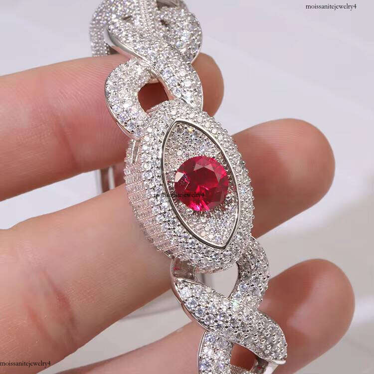 New Arrival 15mm Link Iced Out Fine Jewelry Hiphop VVS Dia Moissanite Lab Create Ruby Cuban Chain Bracelet