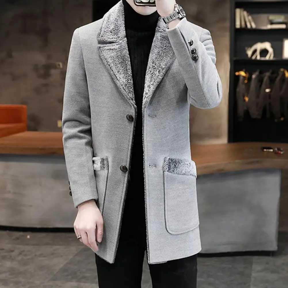 Men Business Jacket Medium Length Single-breasted Plush Collar Overcoat Autumn Winter Woolen Coat Windbreaker Mens Trench Coat XJ250809