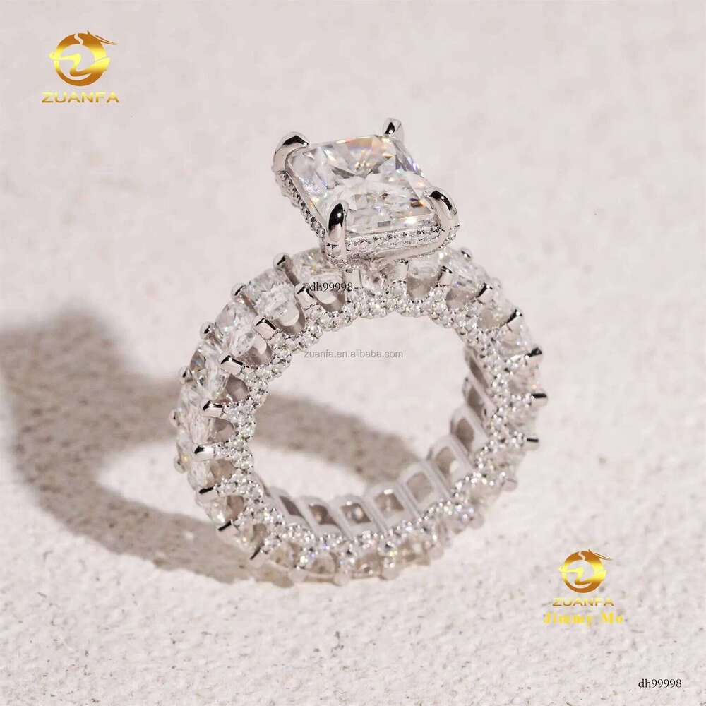 Customized Unique Wedding Bridal Jewelry Solid Sier GRA Certificates White Radiant Moissanite Dia Eternity Band Ring
