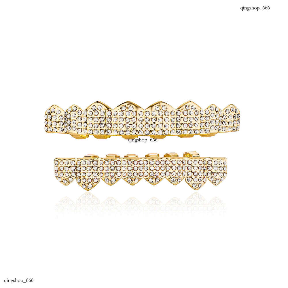 High-Quality Real Plated Gold Set Eight Full Dia Hip-Hop Teeth Grillz
