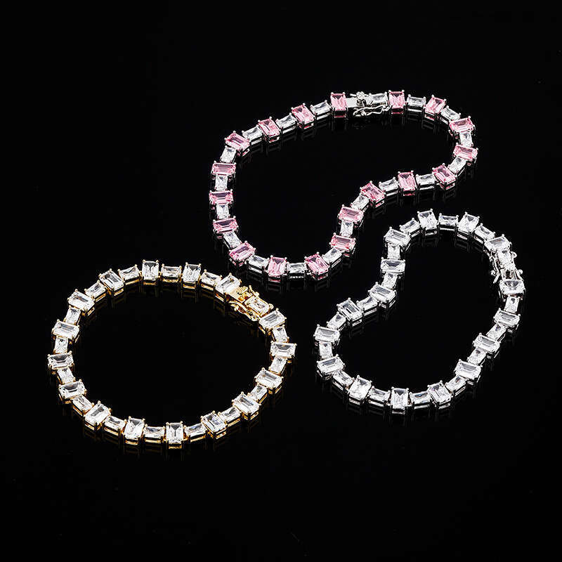 Trendy Color-Block 6MM Cubic Moissanite chain Necklace Simple Personality Hip-Hop Moissanite chain Collarbone Unisex Sweater Chain