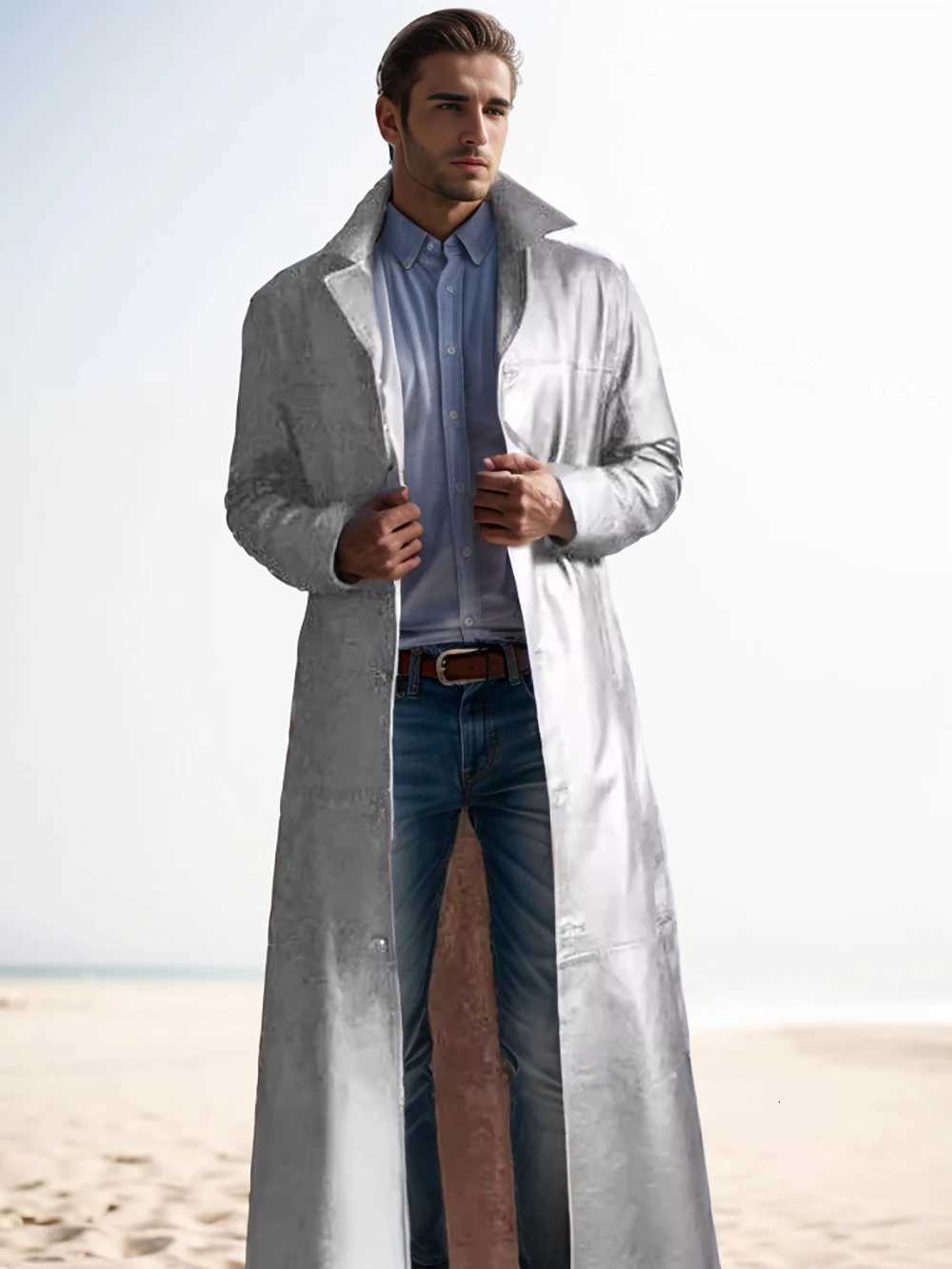 Autumn new mens fashionable solid color leather jacket extended mens leather jacket W250809