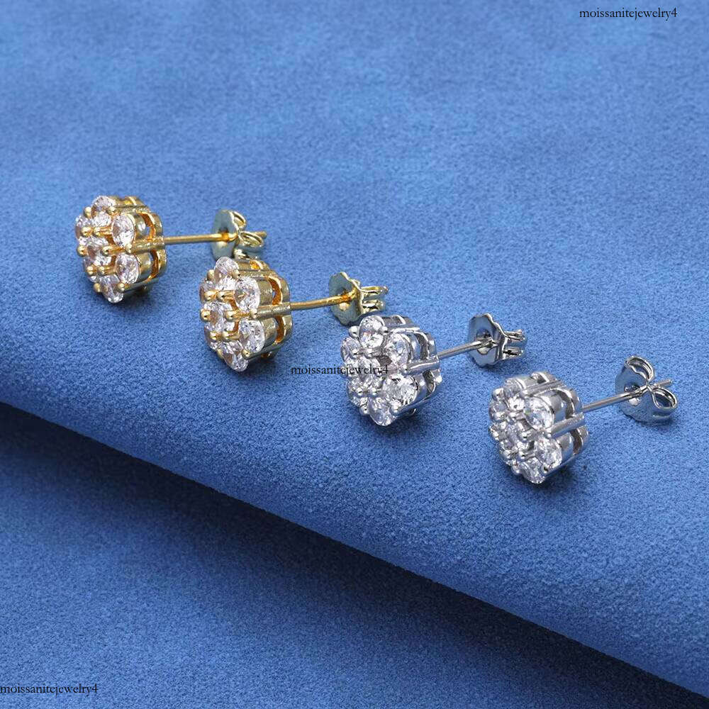 NUOYA Fine Iced Out Dia VVS Moissanite Men Sterling Sier Stud Earrings Women Jewelry