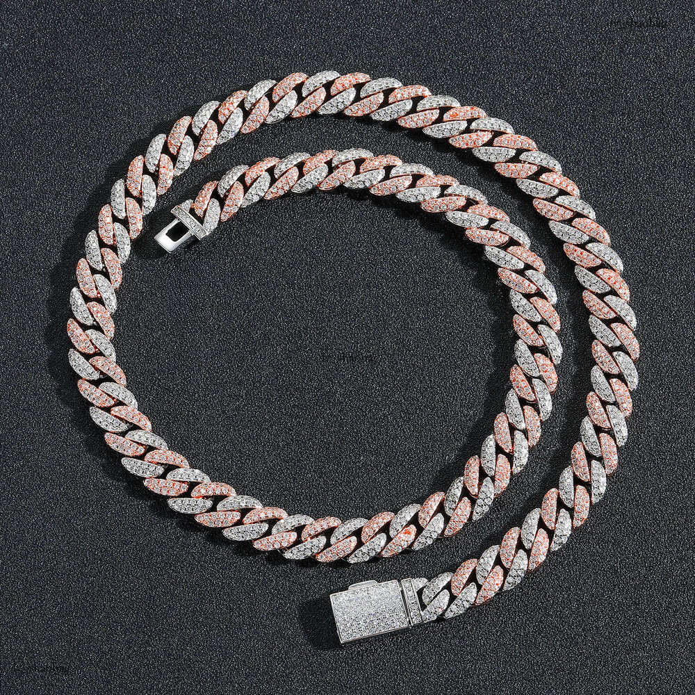 9mm Pink Cuban Simple Personality Unisex Necklace Micro Paved Moissanite chain Trendy Niche Clavicle Chain