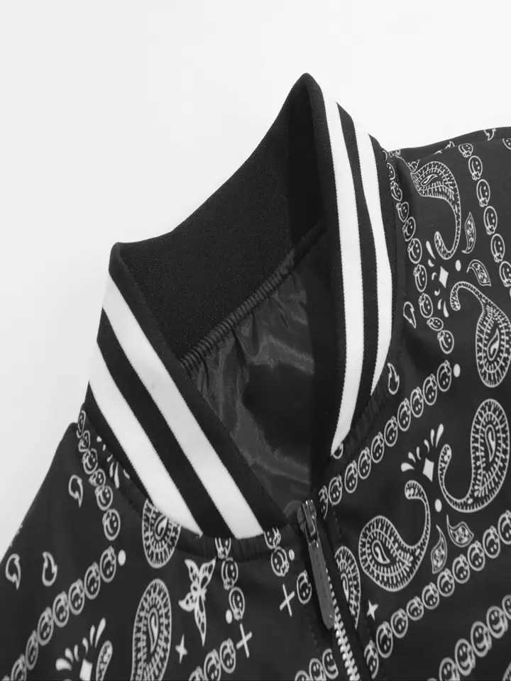 Mens Single-Piece Retro-Style Cashew Flower Splicing Jacket Casual Baseball Home Versatile Fashionable Daily Work Clothing W250809