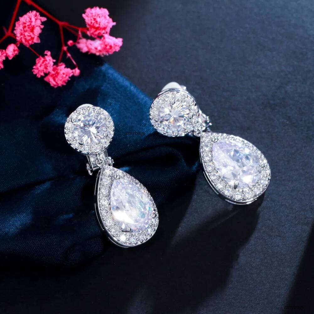 2025 Ins Top Sell Gorgeous Women Dangle Earrings Jewelry Sterling Sier Water Drop 5A Cubic Zircon Handmade Party Lady Wedding Clip Earring Gift