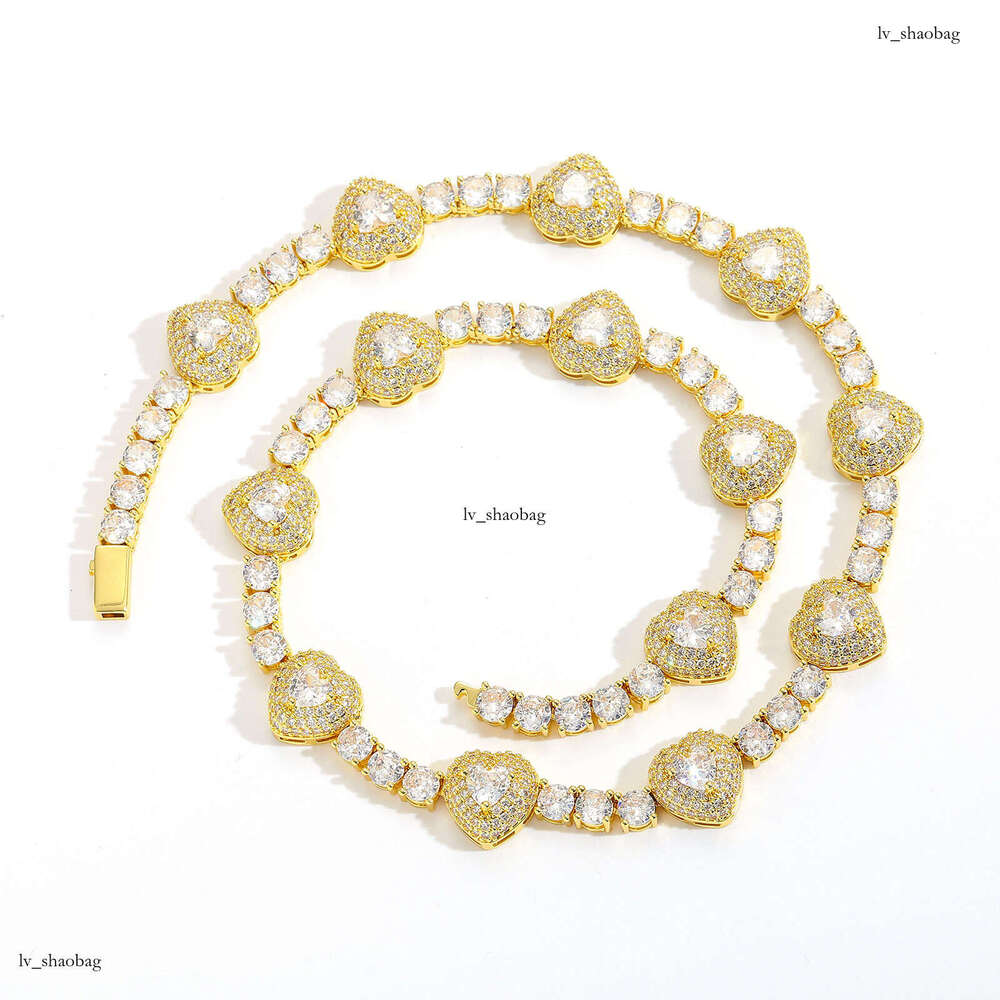 New Heart Tennis Chain Micro-Paved Moissanite chain Personality Trendy Men's Hip-Hop Necklace Street Style