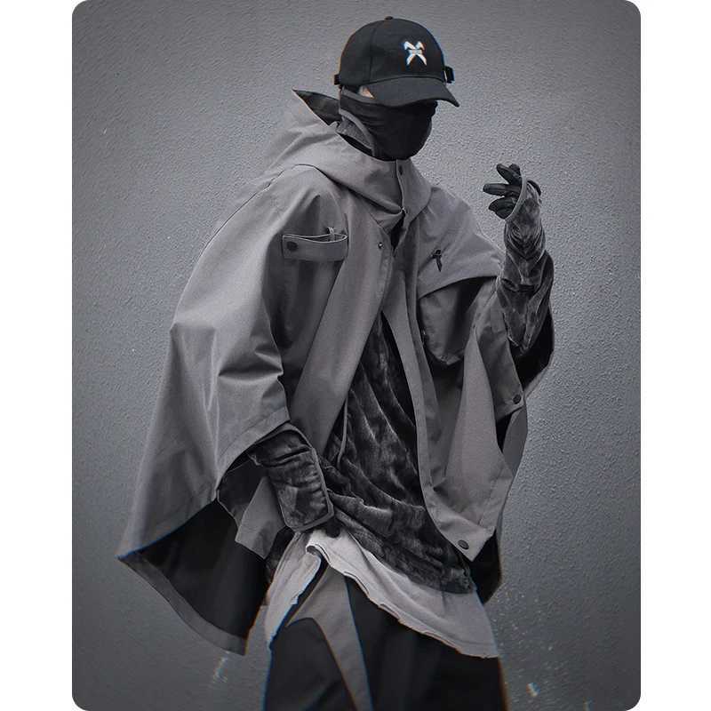 Unisex Harajuku Mens Clothing Spring New Functional Hooded Short Coat Cloak Jacket Shawl Loose HipHop Fashion Tactical Top W250809