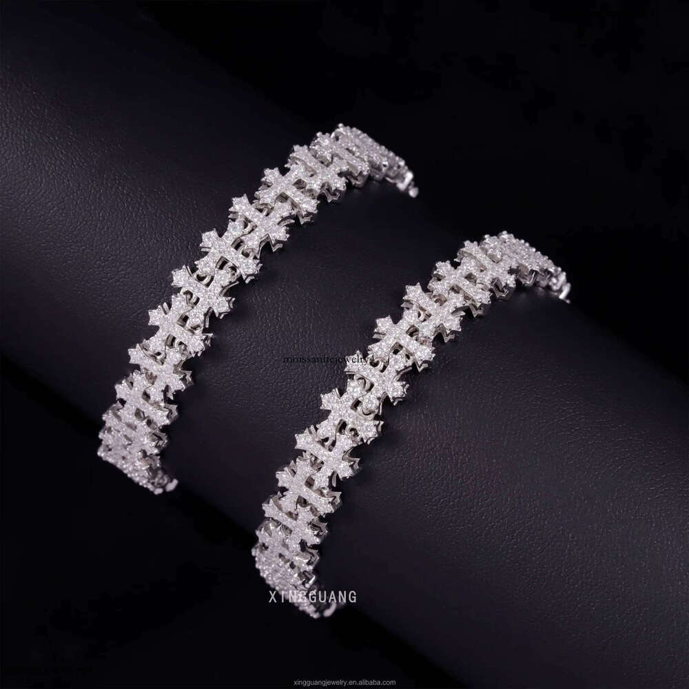 New Arrival 12mm Sterling Sier GRA Certificate Dia Moissanite Cuban Link Cross Bracelet