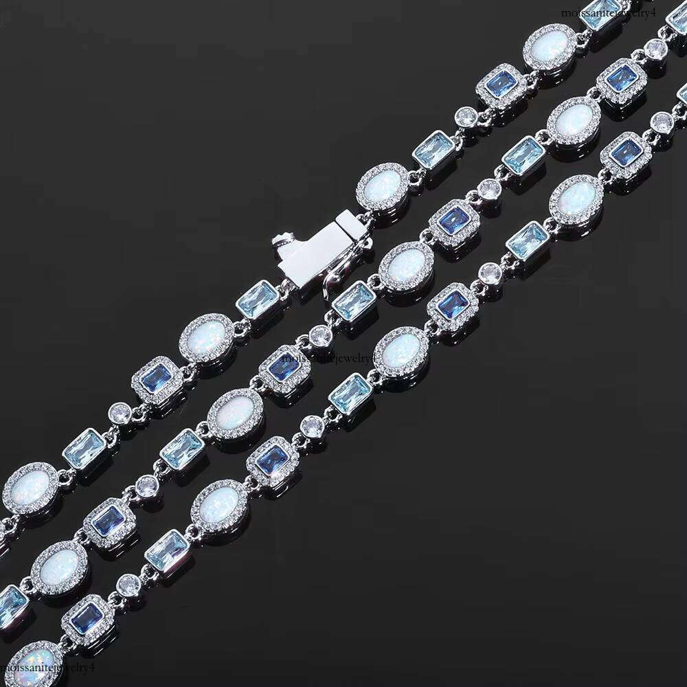 NUOYA Iced Out 6mm VVS Moissanite Chain Sier Geometric Design Multicolor CZ Stones Hip Hop Bracelet Gift