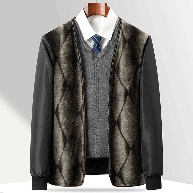 Mens Gray Plaid Fleece Liner Woolen Coats 2025 Winter Business Casual Thick Warm Wool Windbreaker Jacket Outerwear Plush Overcoat XJ250809