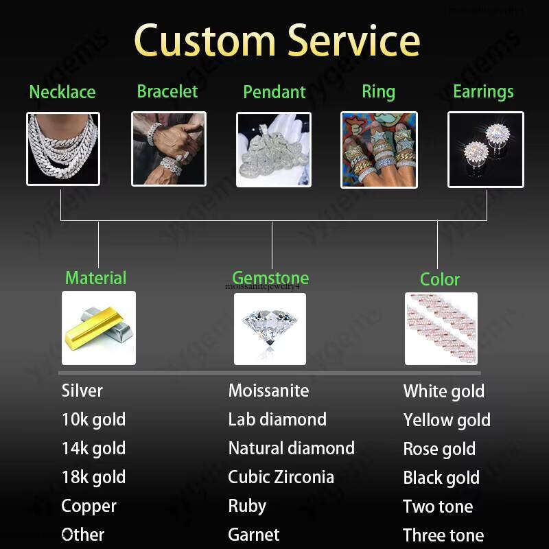 Custom Moissanite Miami in Sier Prong Cuban Chain 11mm 15mm Two Tone Colors Hip Hop Necklace Link